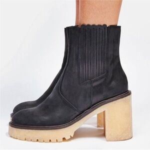 Free People James Chelsea Black Boots with Chunky Platform Gum Sole Heel
